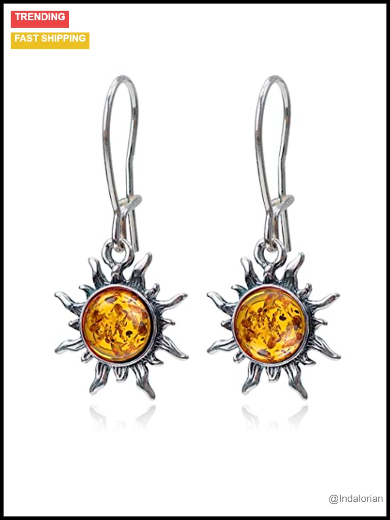 Genuine Amber Sterling Silver Drop Dangle Earrings